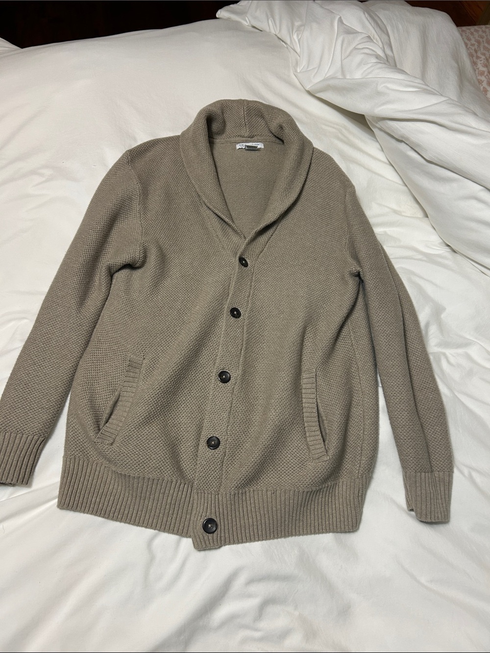Men's Shawl Collar Button-Up Cardigan Sweater - Taupe